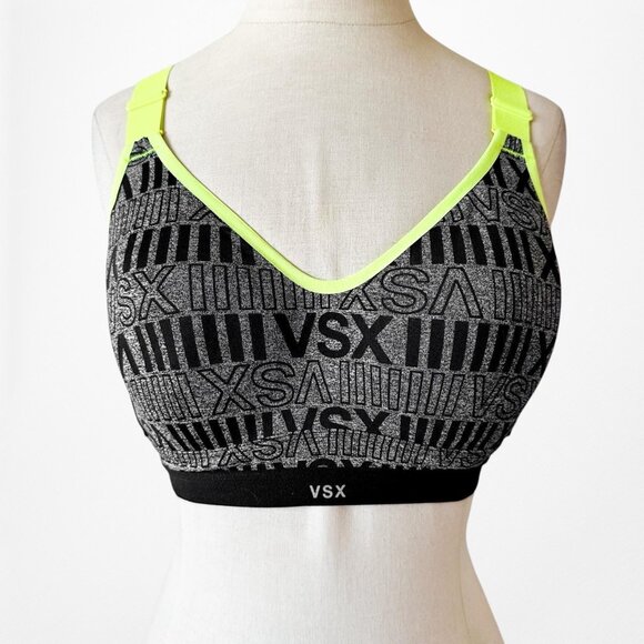 Victoria's Secret Gray Black Green Padded Knit Sports Bra Size 34C - Picture 3 of 6